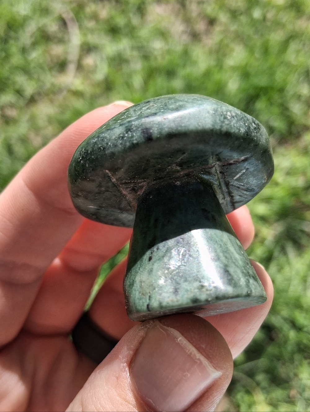 Moss Green Jasper Mushroom Carving Natural Crystal Stone 39.5mm
